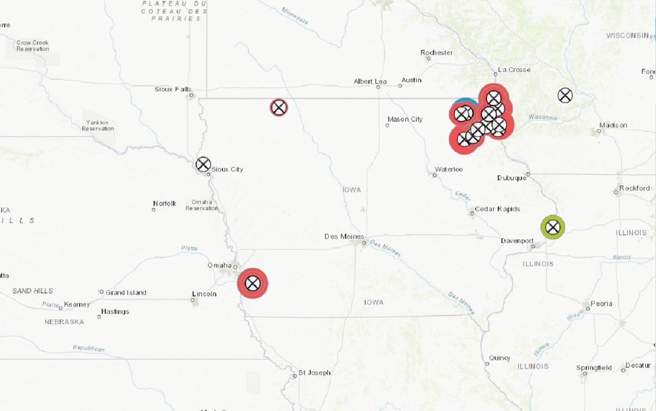 A map showing campsites where Emma camped frequently, indicated by green dots.