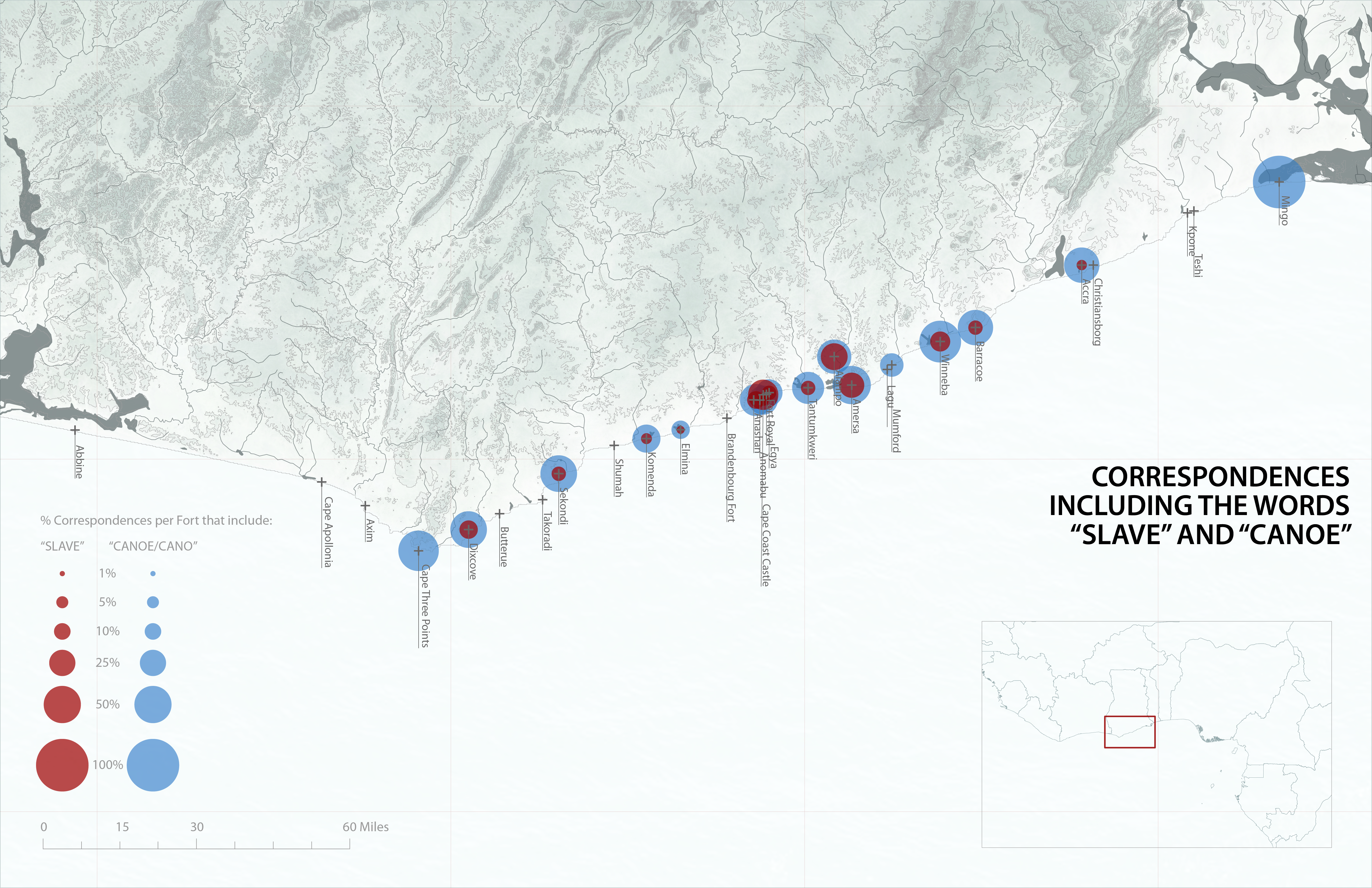 Map showing correspondence including the words "Slave" and "Canoe."