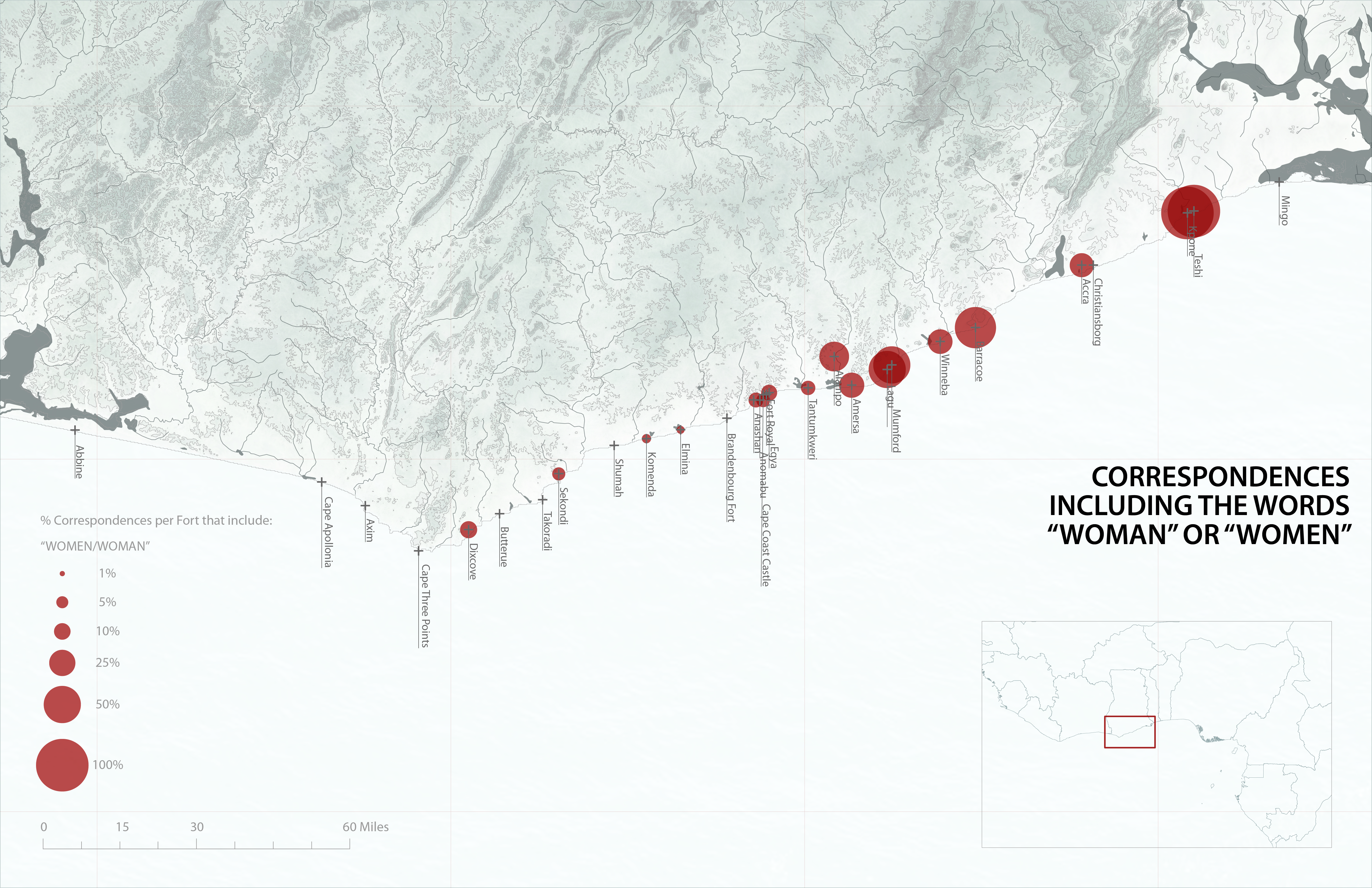Map showing correspondence including the word "Woman" or "Women."