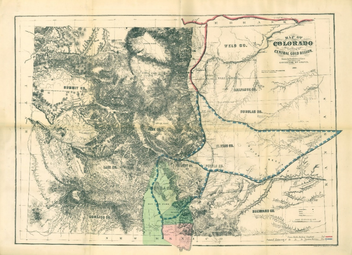 Map of Colorado, with the Sangre de Cristo Grant in the bottom-middle of the map.