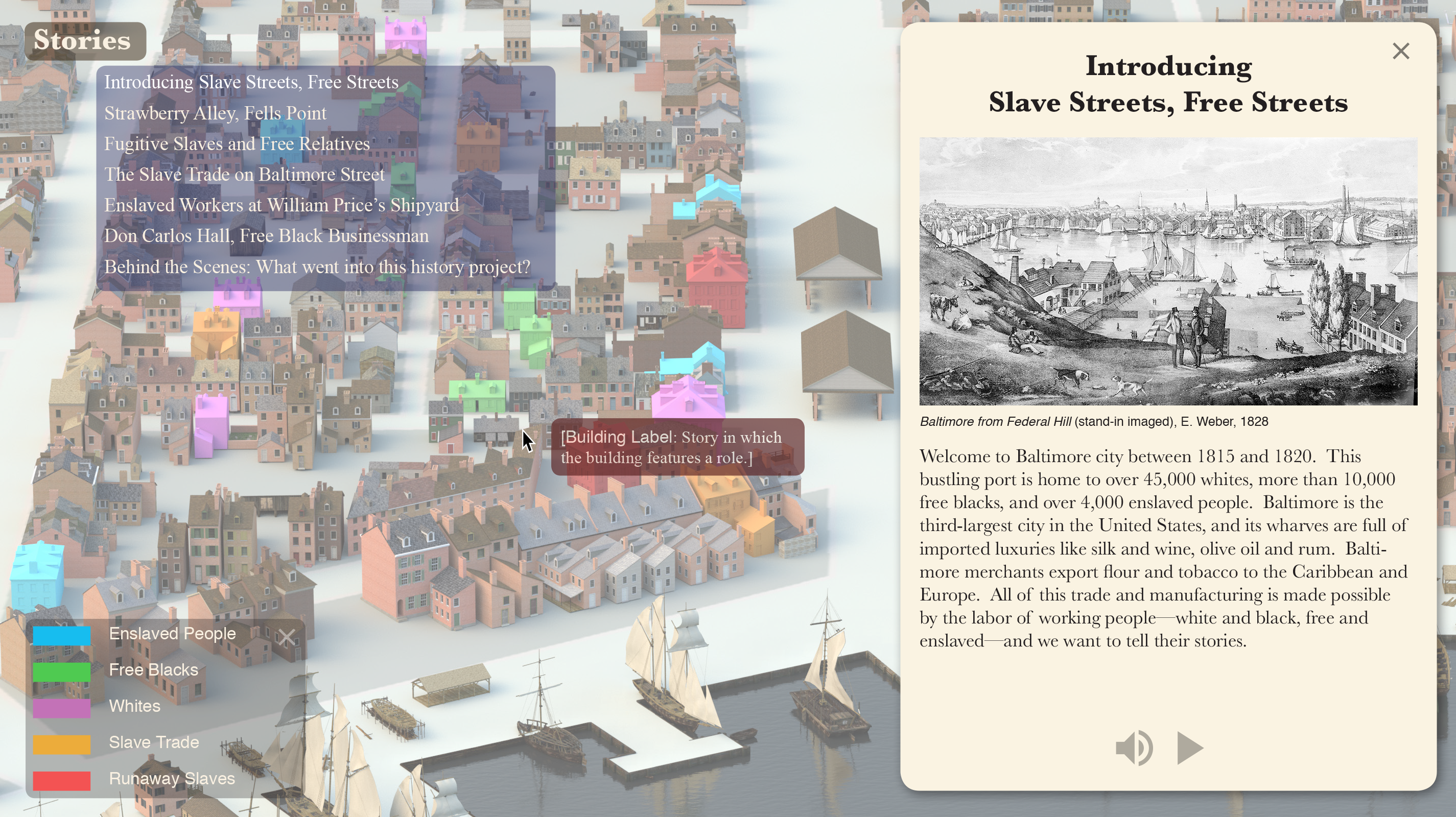 Opening page for a _Slave Streets, Free Streets_ prototype.